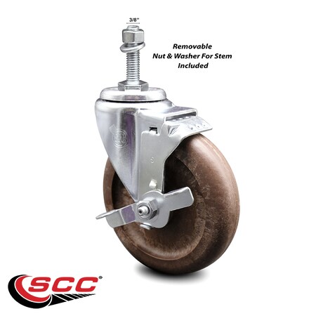 Service Caster 5 Inch High Temp Glass Filled Nylon 3/8 Inch Threaded Stem Caster with Brake SCC SCC-TS20S514-GFNSHT-TLB-381615